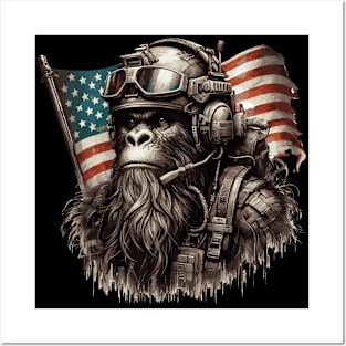 The Bigfoot Soldier American Flag 4th Of July Posters and Art